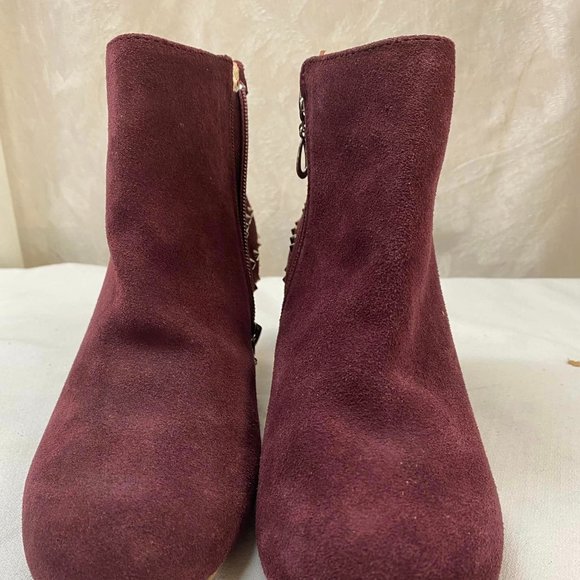 Mark Size 8 Suede and silver studded burgundy zip up booties - Picture 2 of 6